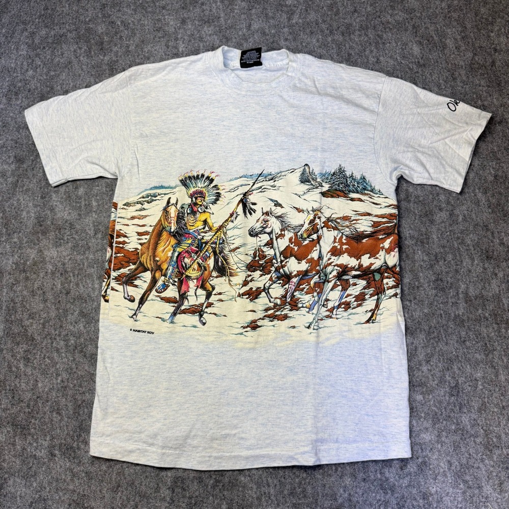 Vintage 90s Native American Horse All Over Print T Shirt Signal M USA